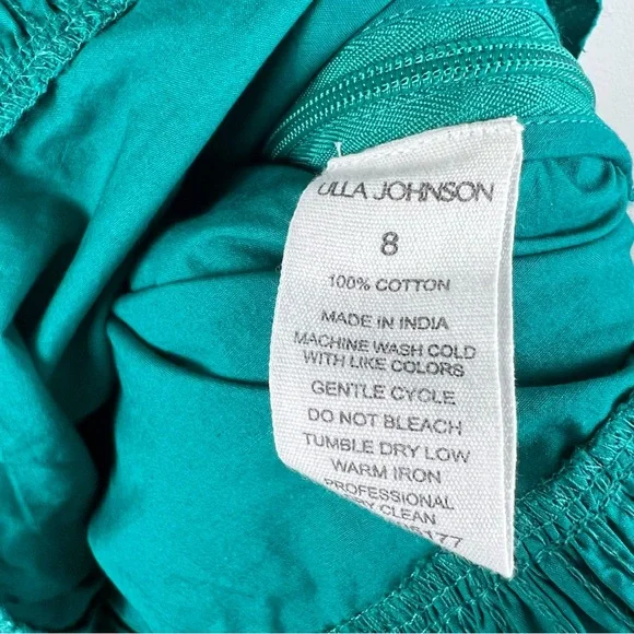 NEW ULLA JOHNSON Camilla Tiered Mini Dress in Verdigris